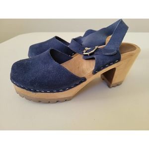 Authentic Swiss Wooden Navy Blue Suede Clogs size 38